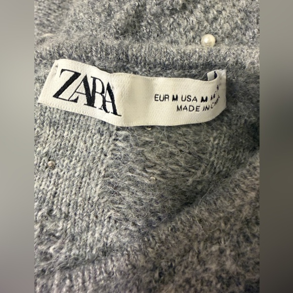 Zara Gray Sweater Gray Textured Wool Blend Cozy Chunky Sweater Coquette - Picture 5 of 6